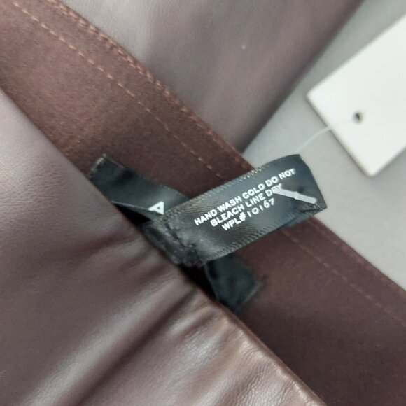 AQUA Brown Faux Leather Pants L High Rise Cropped Flare Chic Modern - Picture 8 of 13